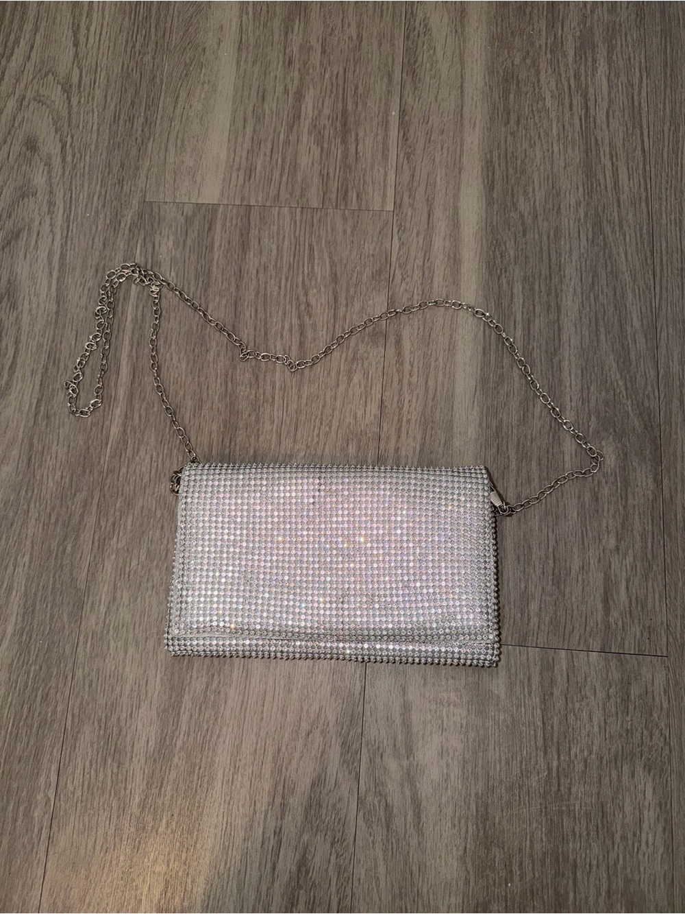 Silver Rhine Diamonte Chain Crossbody Clutch